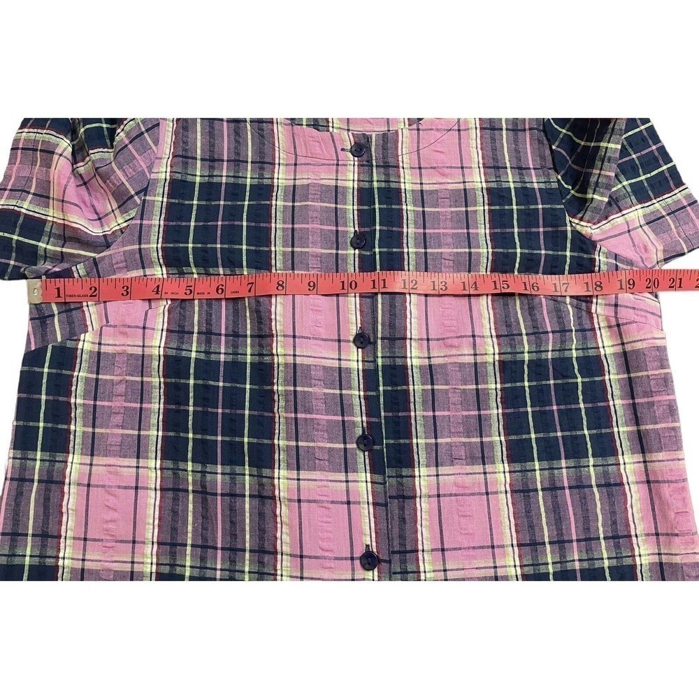 Blair Womens Large Blouse Cotton Blend Purple Blue Check‎ Short Sleeve Button up - Picture 4 of 6